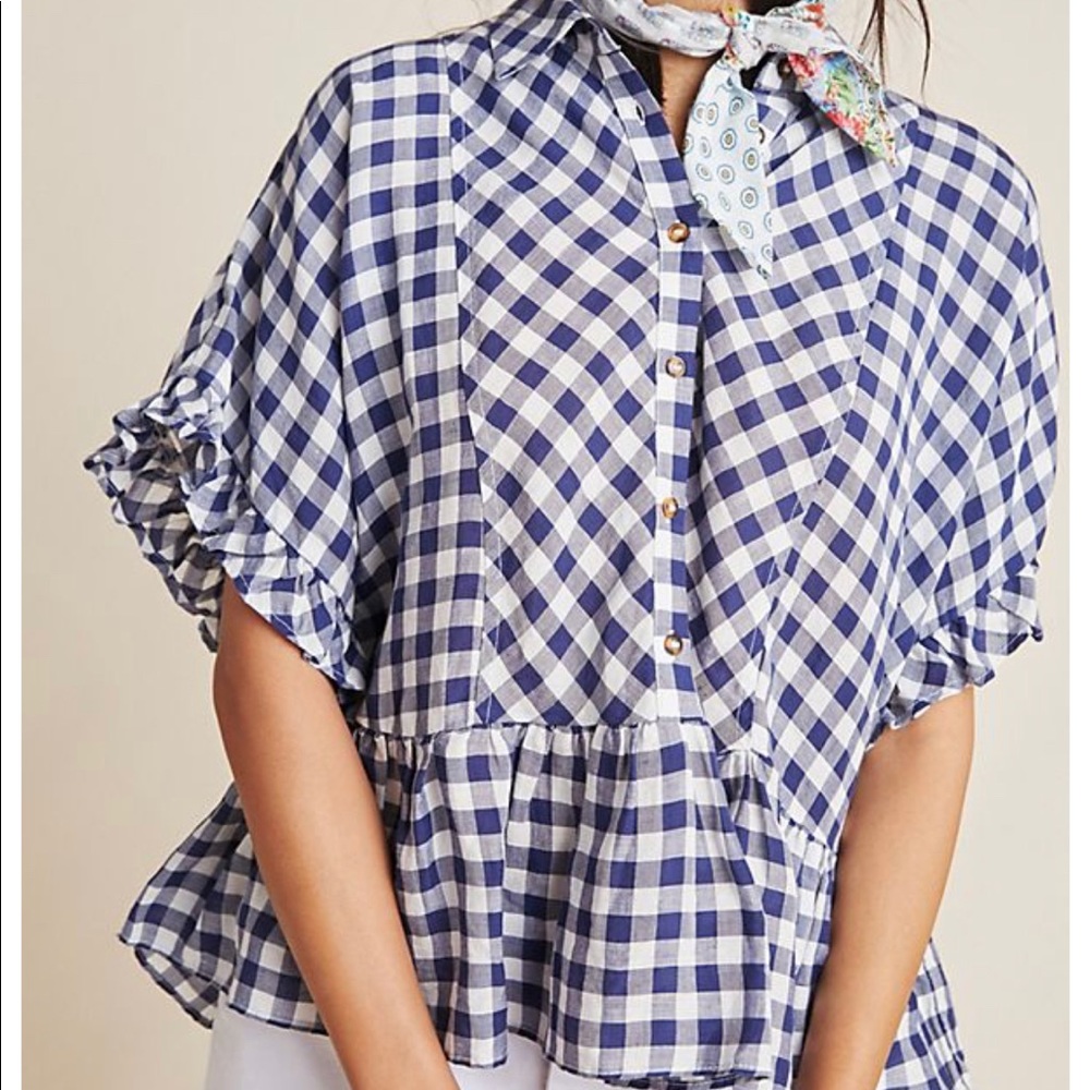 Anthropologie Flounced Gingham Blouse